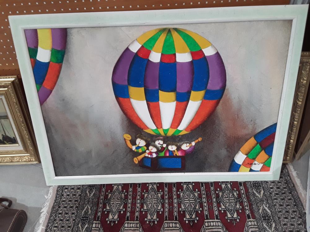 PEINTURE À L'HUILE BALLON D'ÉRIGER PAR DES ENFANTS SIGNÉ