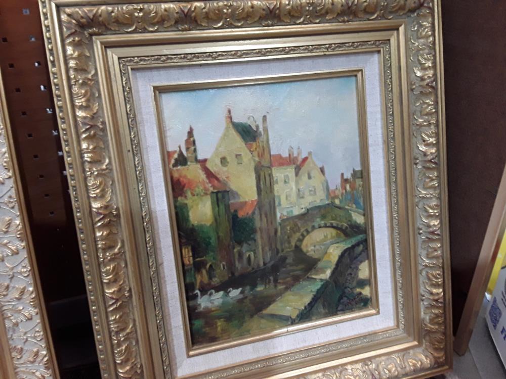 PEINTURE A L'HUILE BRUGES SIGNEE NANDA 1952