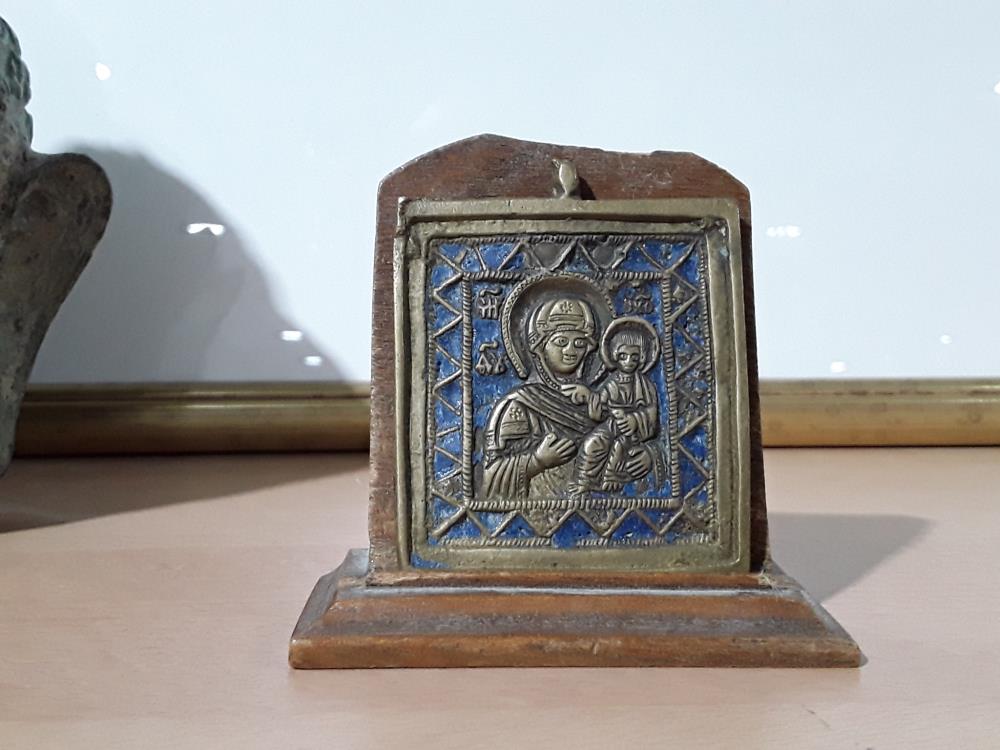 BRONZE ICONE DE VOYAGE VIERGE DU KAZAN 19EME RUSSIE 19EME