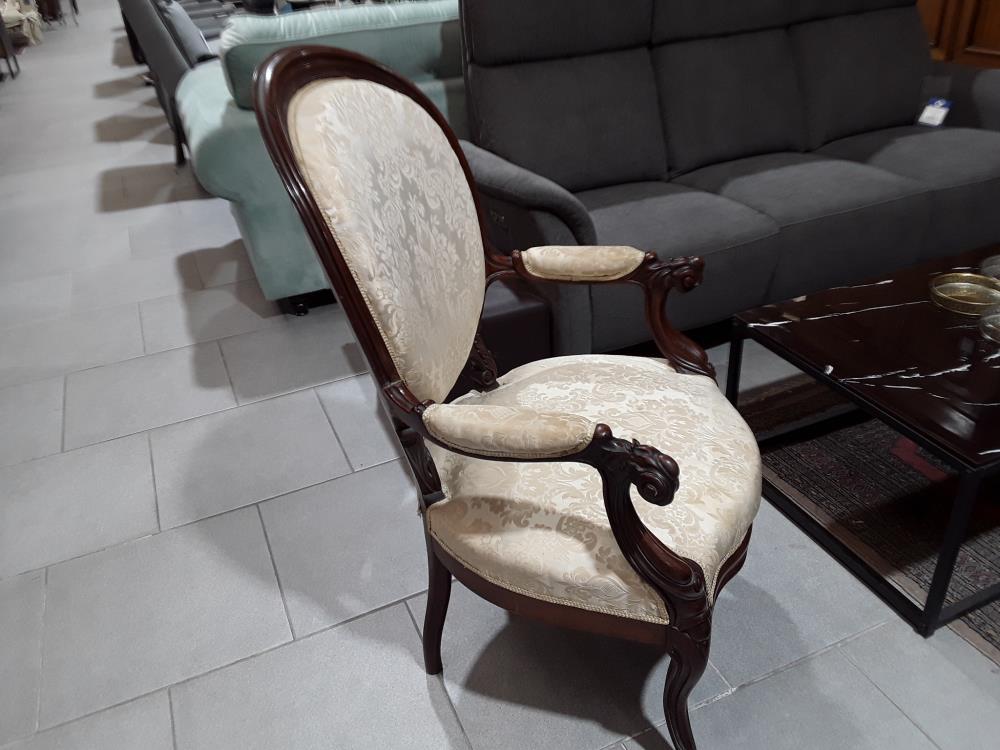 FAUTEUIL BERGERE EN ACAJOU ET SOIE 