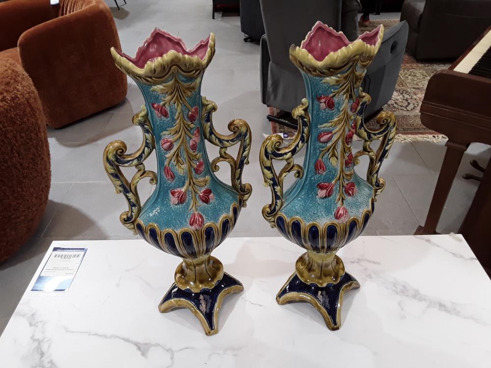 PAIRE DE VASE BARBOTINE FIN 19ÈME ÉMAILLÉE 