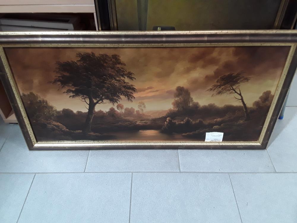 PEINTURE À L'HUILE GRANDE XIX PAYSAGE SOMBRE 