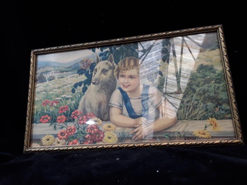 CADRE ANNEE 40 ENFANT ET CHIEN 