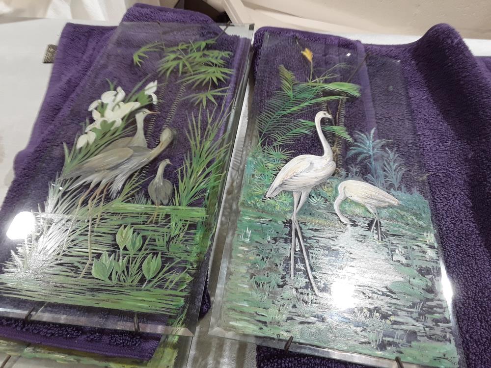 SERIE DE 3 PLAQUES EN VERRE PEINT (OISEAU)