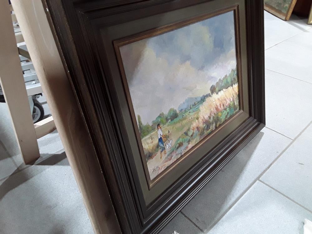 PEINTURE À L'HUILE NIENCE PROMENE MILOU SIGNÉ MARCEL VAN BEMPT 