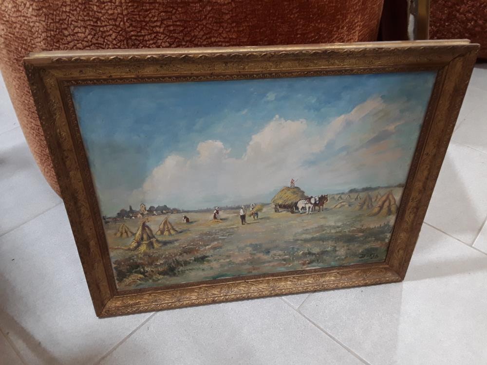 PEINTURE SUR TOILE MOISSON ENTRE 2 GUERRE 