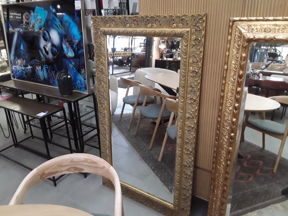 MIROIR BISAUTÉ DORÉ À CULOTS OPPOSÉS  85CM /146CM