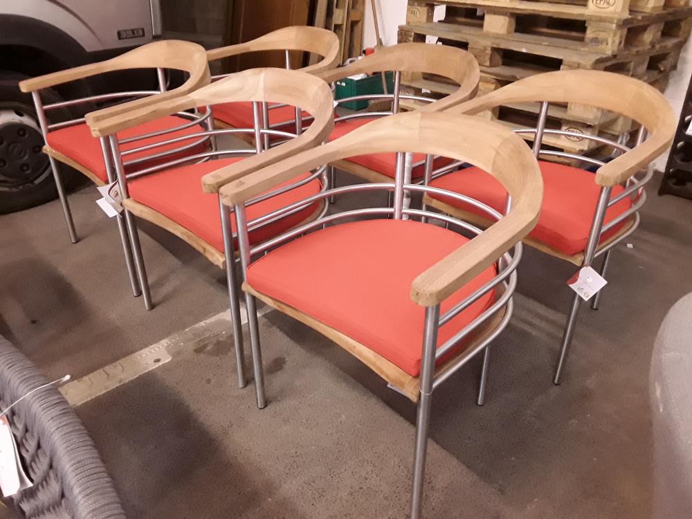 SERIE DE 6 FAUTEUILS DE TERRASSE INOX ET BOIS 