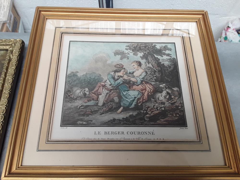 LITHOGRAPHIE ROMANTIQUE SIGNÉE LE BERGER COURONNÉE 