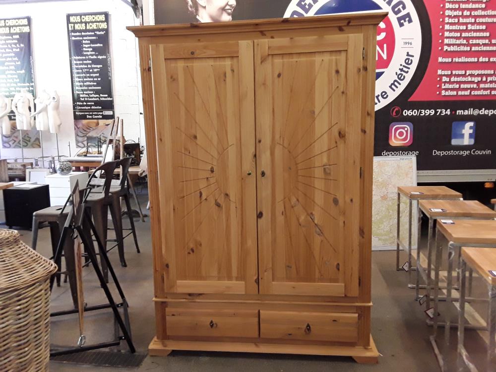 GARDE ROBE EN PIN 2 PORTES ET 2 TIROIRS 