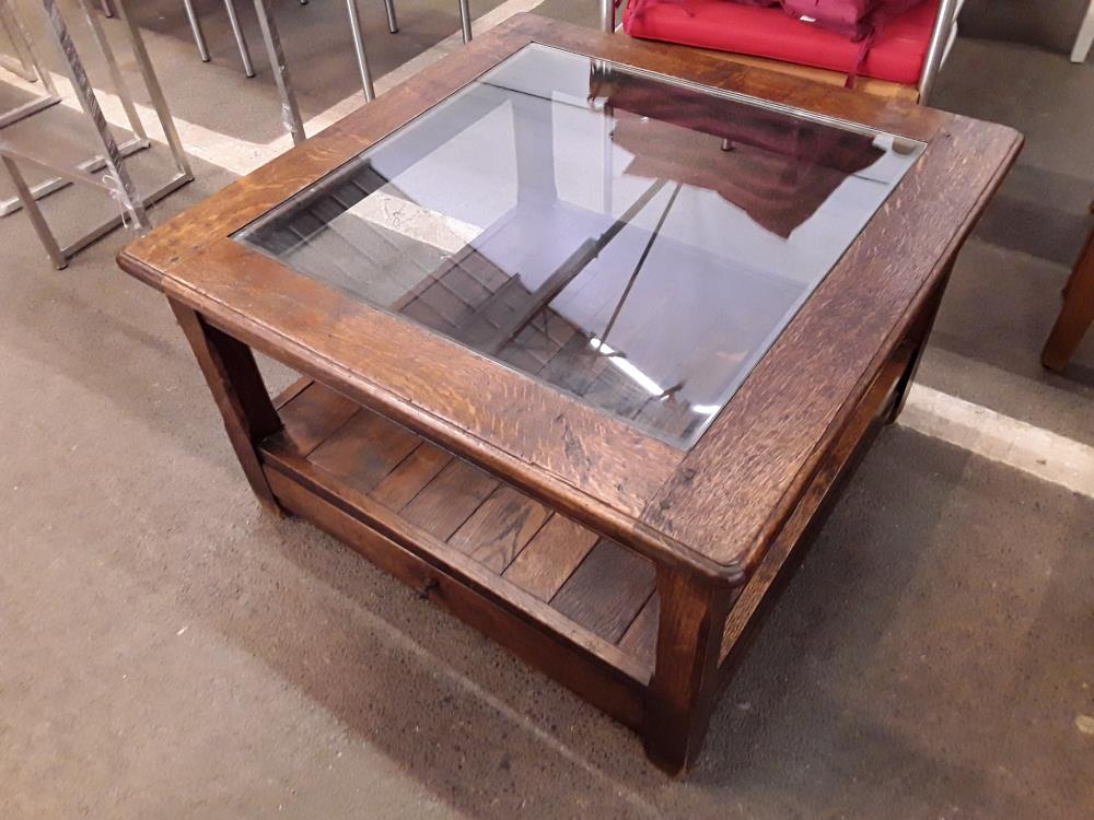 TABLE DE SALON CARRE CHENE MASSIF 1 TIROIR 85/85