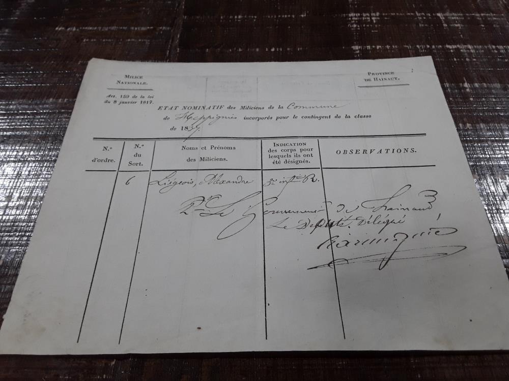 MILICE NATIONAL ORDRE INCORPORATION 1837