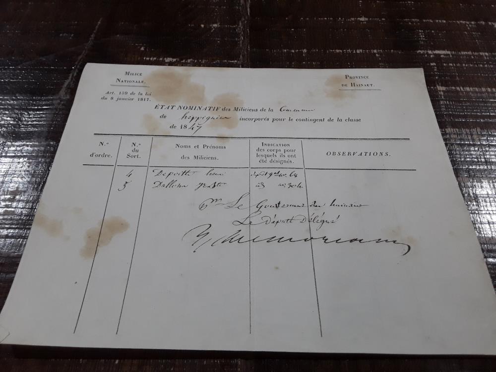 MILICE NATIONAL ORDRE INCORPORATION 1847