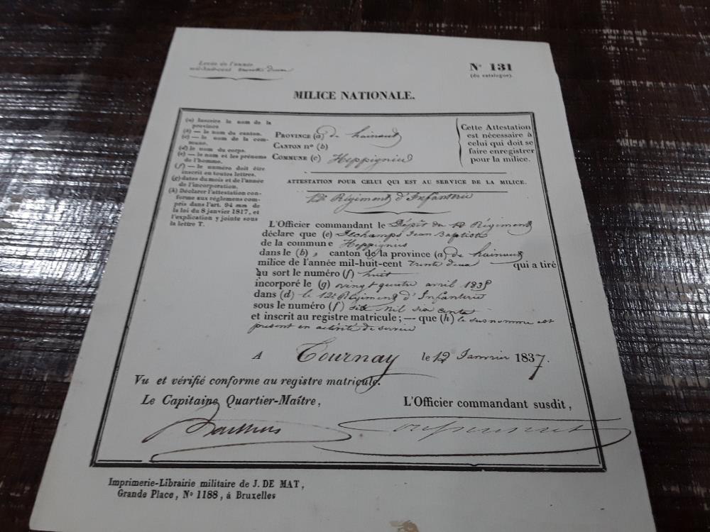 MILICE NATIONAL ORDRE INCORPORATION 1837