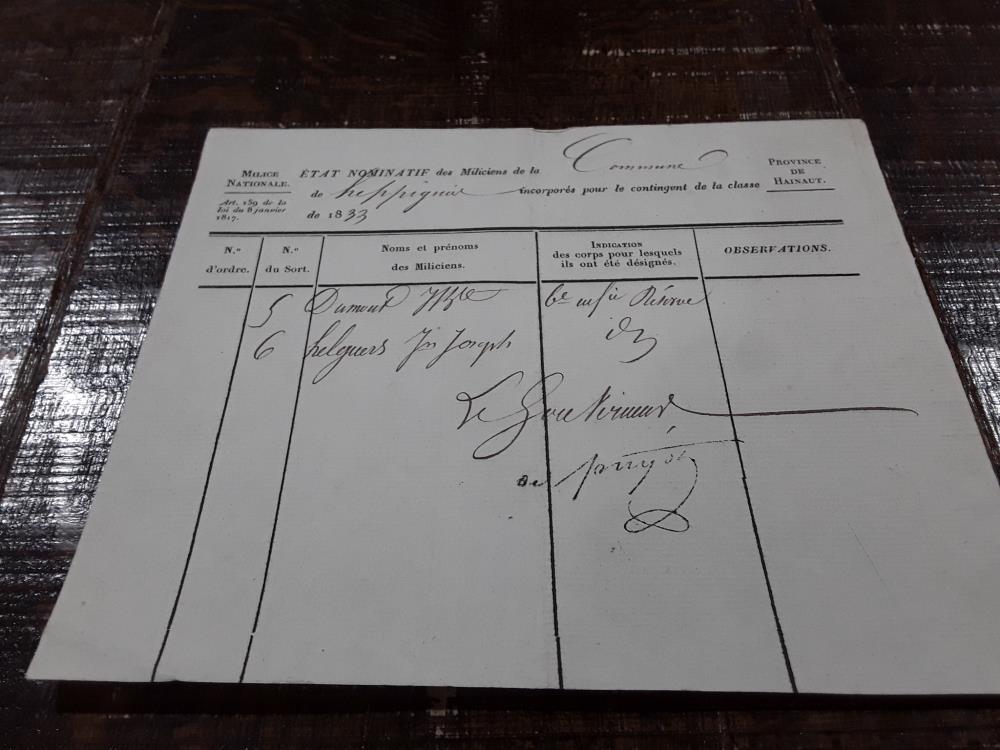 MILICE NATIONAL ORDRE INCORPORATION 1833