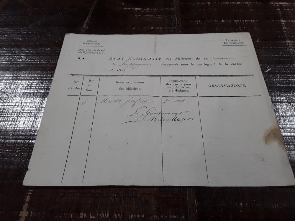 MILICE NATIONAL ORDRE INCORPORATION 1828