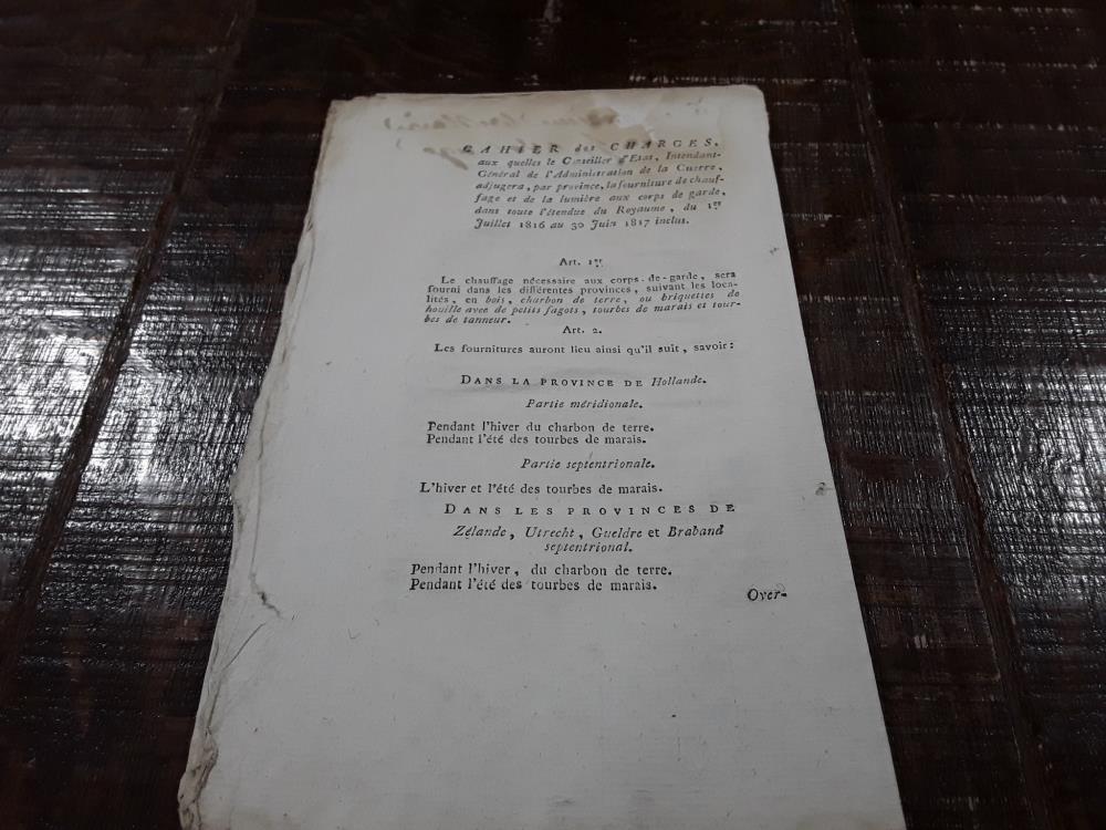 CAHIER DES CHARGES DU 01/06/1817