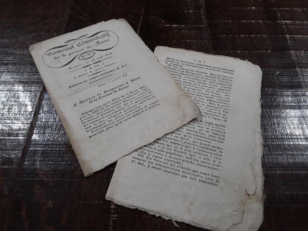 MEMORIAL ADMINISTRATIF PROVINCE NAMUR  DU 16/04/1818