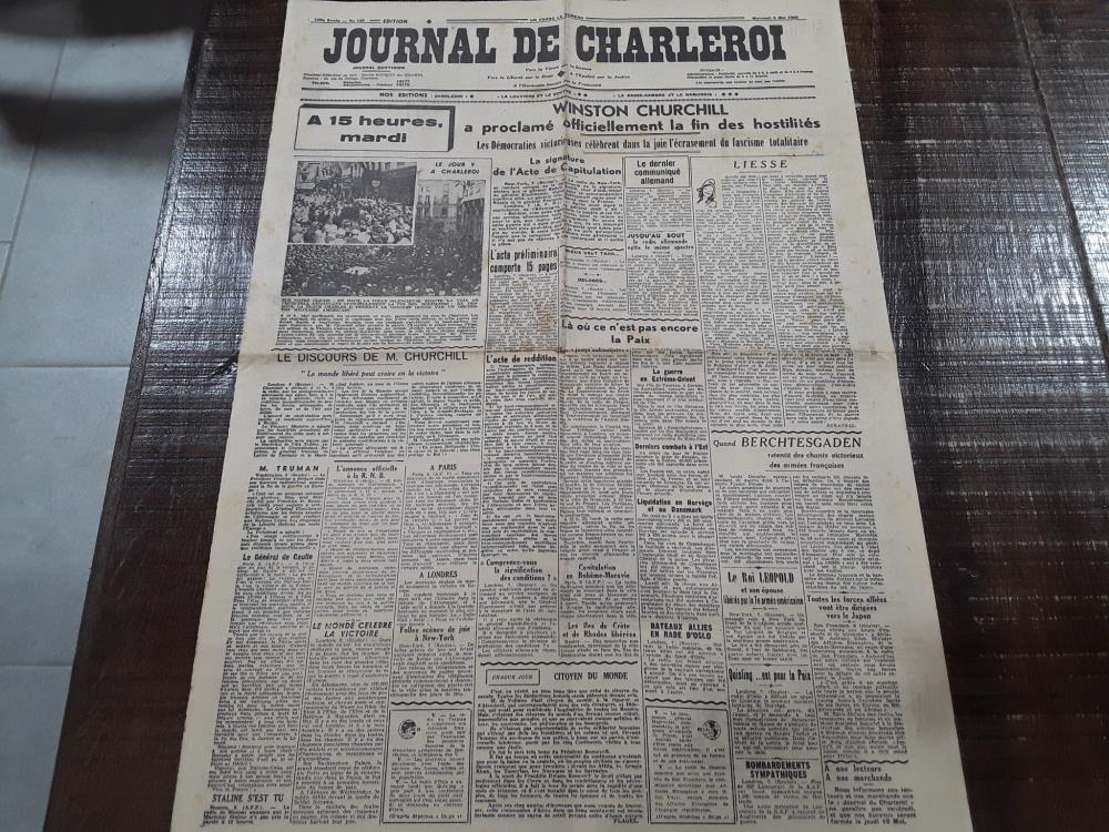 ORIGINAL JOURNAL DE CHARLEROI ED. SPECIALE 09 MAI 1945