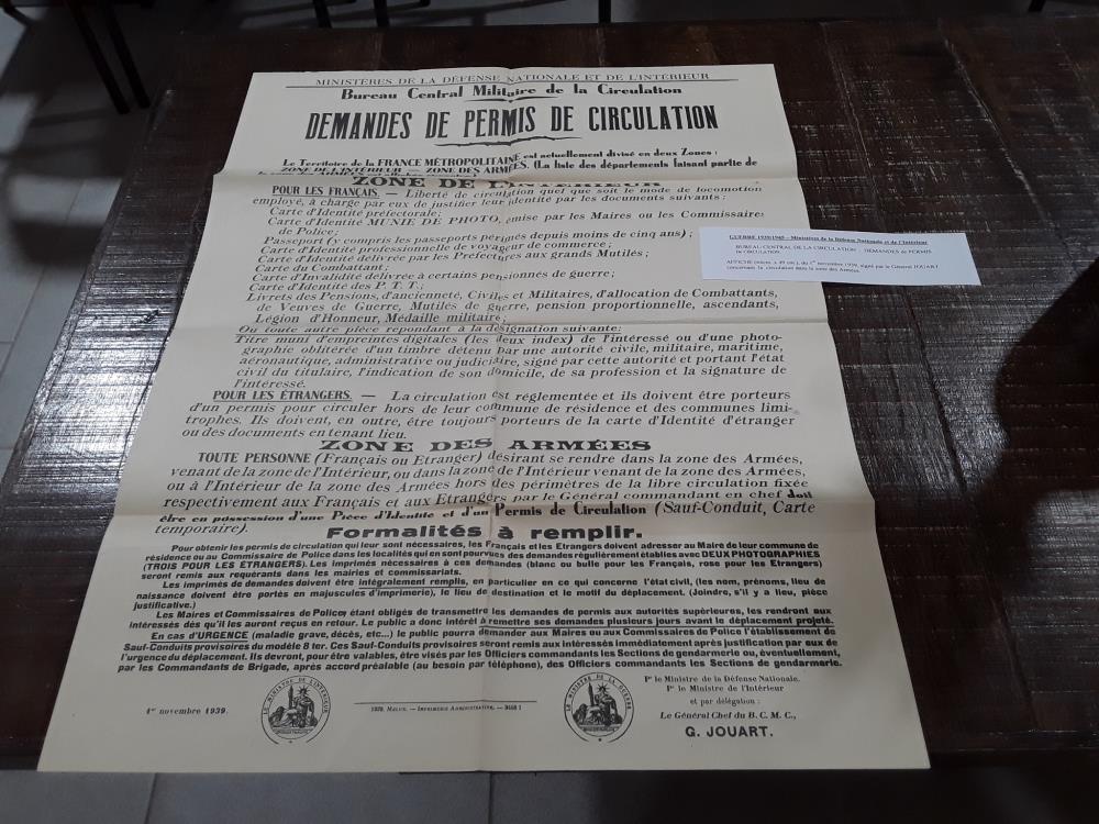DEMANDE DE PERMIS DE CIRCULATION (AFFICHE 64X49) 1/11/1939