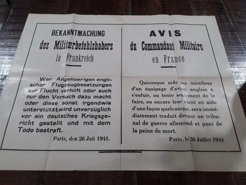 AVIS DU COMMANDANT MILITAIRE EN FRANCE (D/F) POUR DENONCIATION ÉQ. D'AVIONS ANGLAIS 