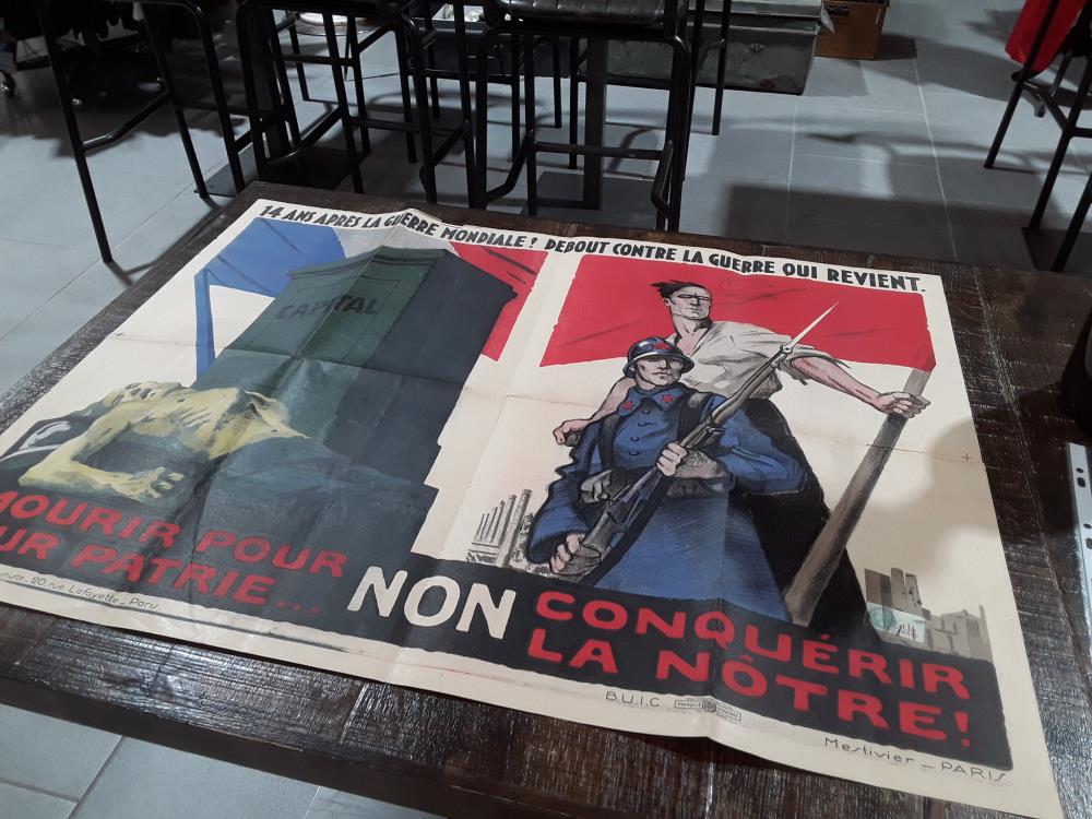 AFFICHE POLYCHROME (80X60) PCF "14 ANS APRÈS LA GUERRE MONDIALE "
