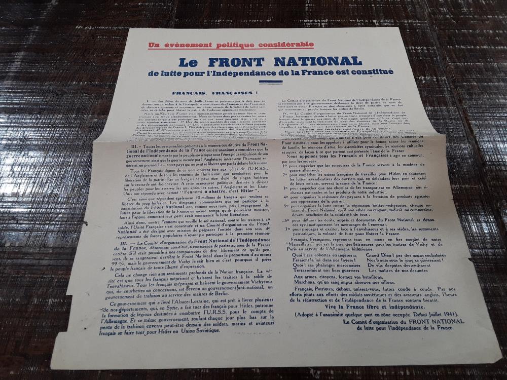 JOURNAL CLANDESTIN LE FRONT NATIONAL "LUTTE POUR L'INDÉPENDANCE DE LA FRANCE "