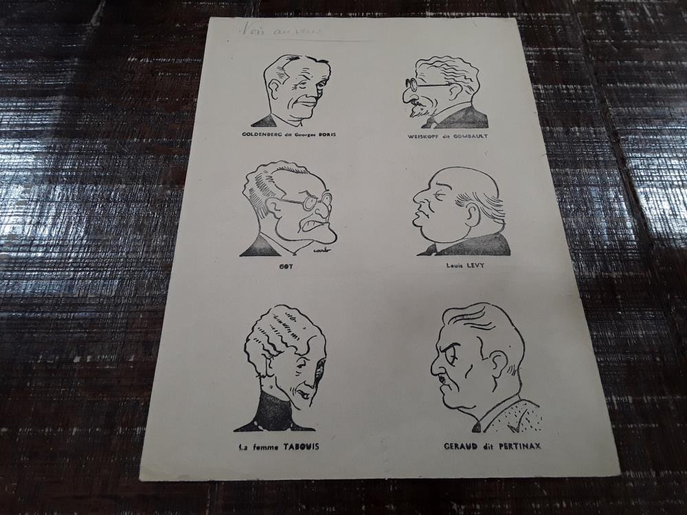 TRACT ANTI-SÉMINTE AVEC CARICATURES AU VERSO