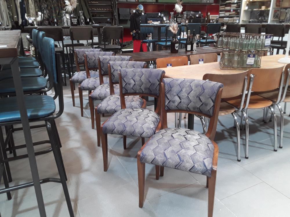 SERIE DE 6 CHAISES ART DECO HOTEL PARISIEN GARNISSAGE BLEU