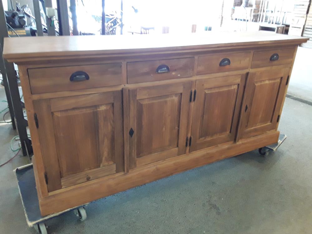 DRESSOIR EN TECK MASSIF 4 PORTES 4 TIROIRS 