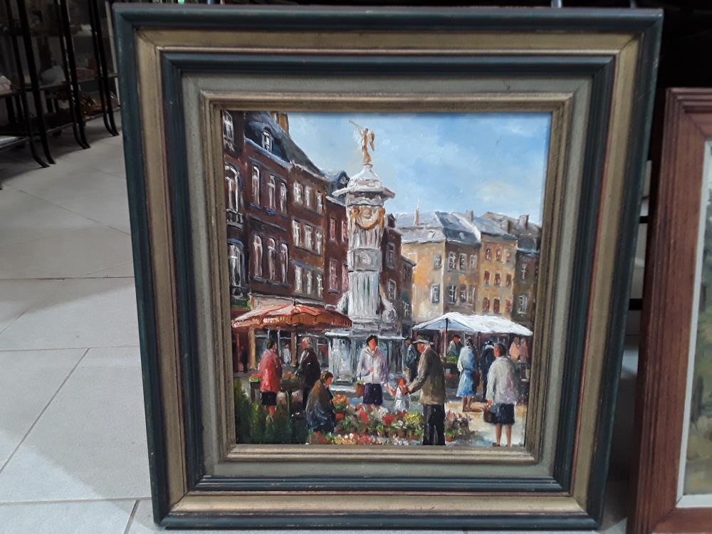 PEINTURE SUR BOIS NAMUR PLACE DE L'ANGE MARCHÉ AUX FLEURS 