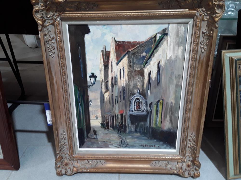 PEINTURE SUR TOILE À L'HUILE RUE DE BRUXELLES SIGNÉE VAN FOURIN 
