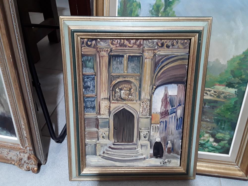 PEINTURE SUR PANNEAU VILLE FLAMANDE 