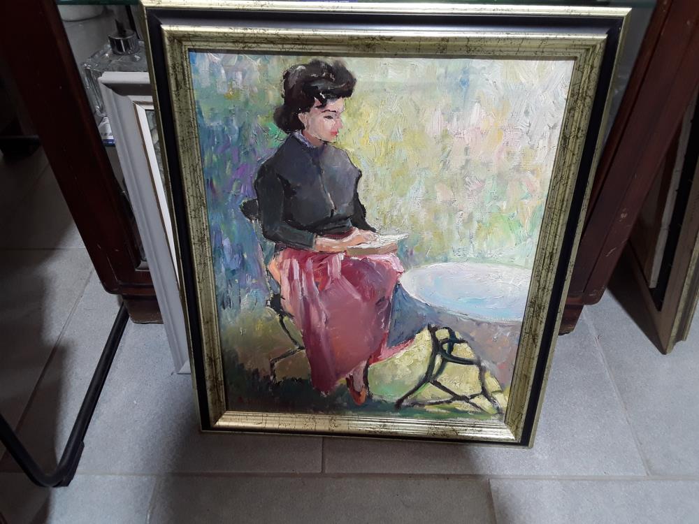 PEINTURE SUR TOILE ANNÉE 50 LA LISEUSE 