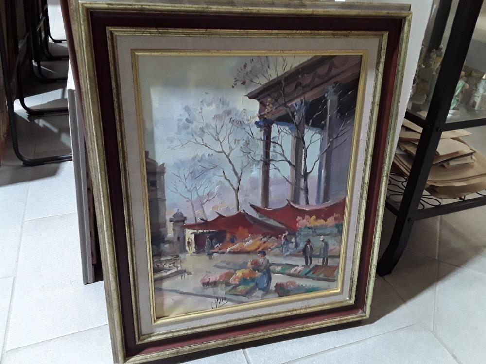 PEINTURE SUR TOILE À L'HUILE MARCHÉ PARIS LA MADELEINE 1949 SIGNÉE MUSO 