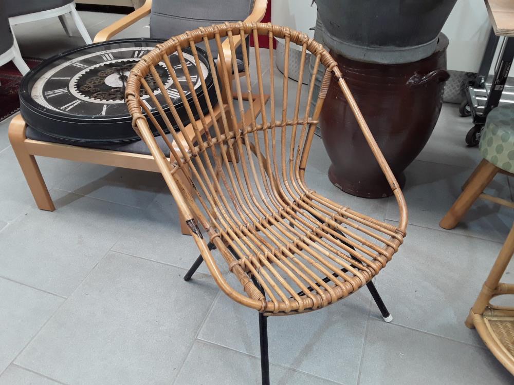 FAUTEUIL EN JONT TRESSÉ ANNÉE 50 