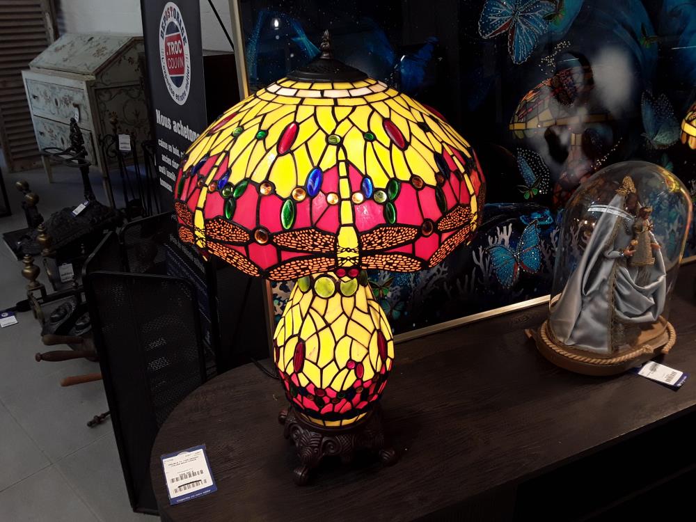 LAMPE TIFFANY CHAMPIGNION JAUNE ET ROUGE 892