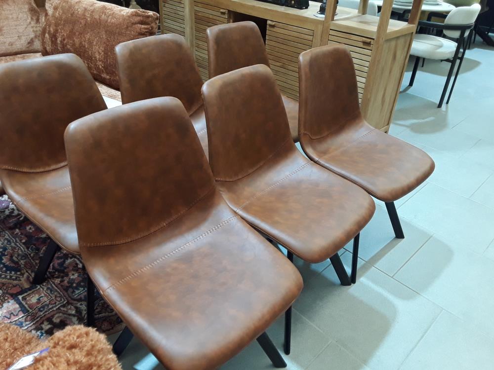 CHAISE DECO DESIGN PU COGNAC EMMA PIED METAL NOIR