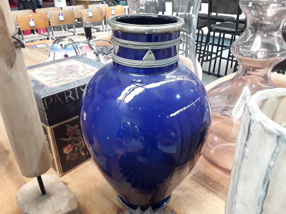 VASE BLEU CÉRAMIQUE ÉMAILLÉE DECO 