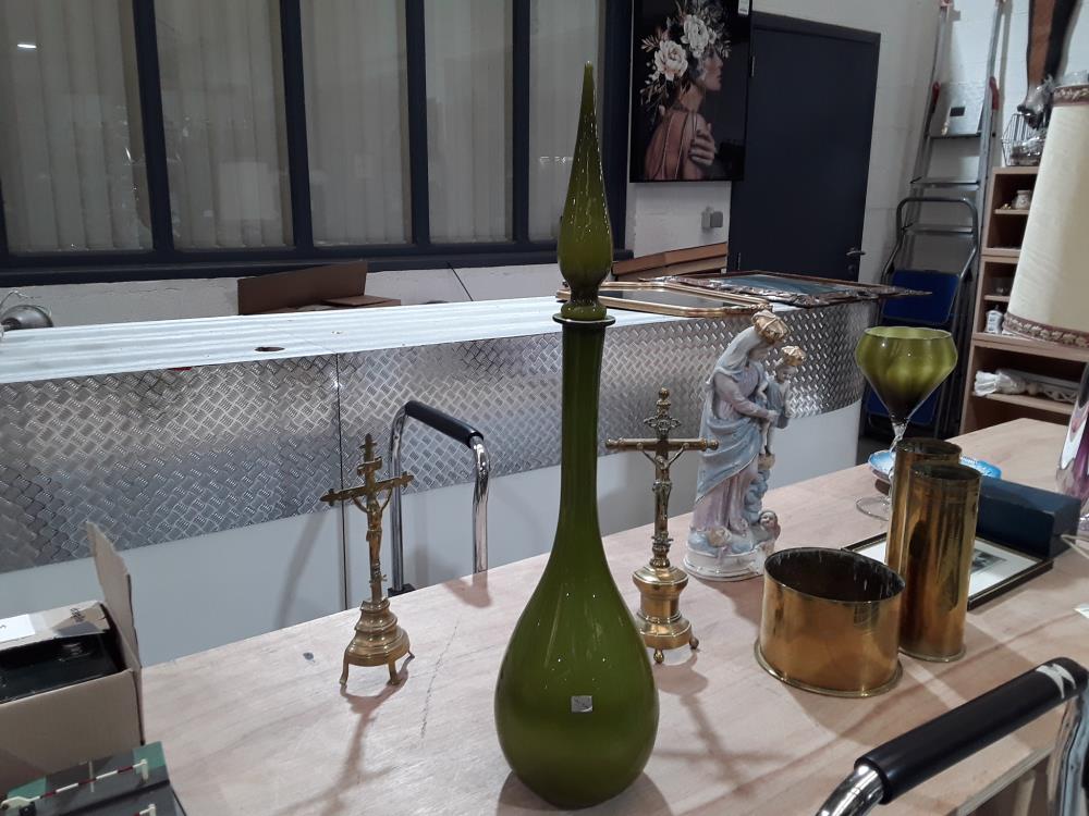 CARAFE OPALINE VERT ANNÉE 60 