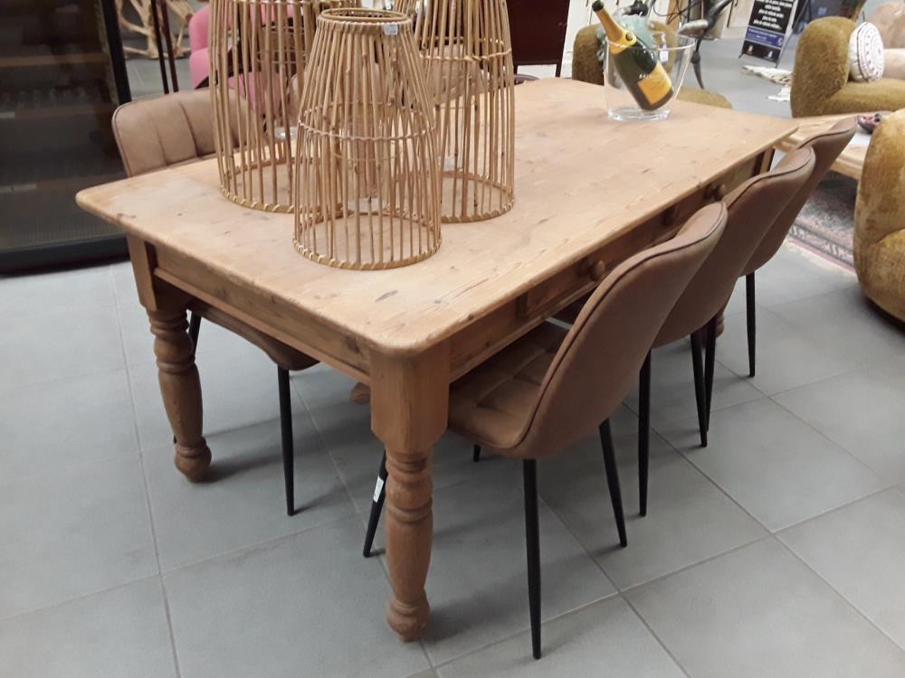 TABLE EN PIN MASSIF DECO RETRO 2 TIROIRS