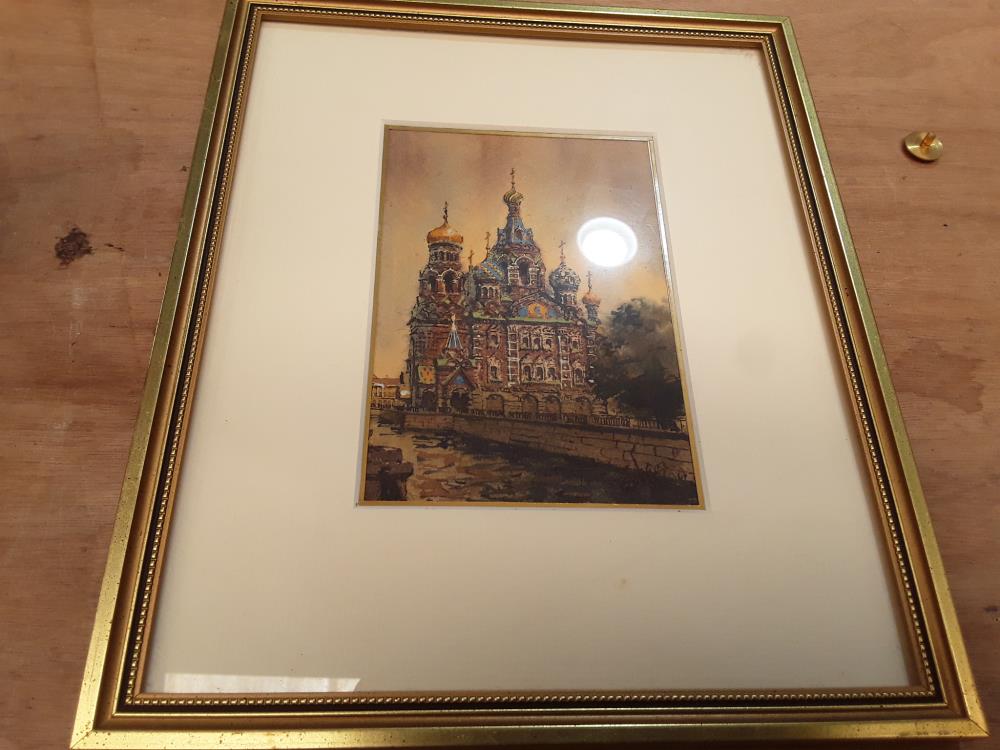 AQUARELLE SIGNÉE CATHEDRALE SAINT SAUVEUR  SAINT PETERSBOURG