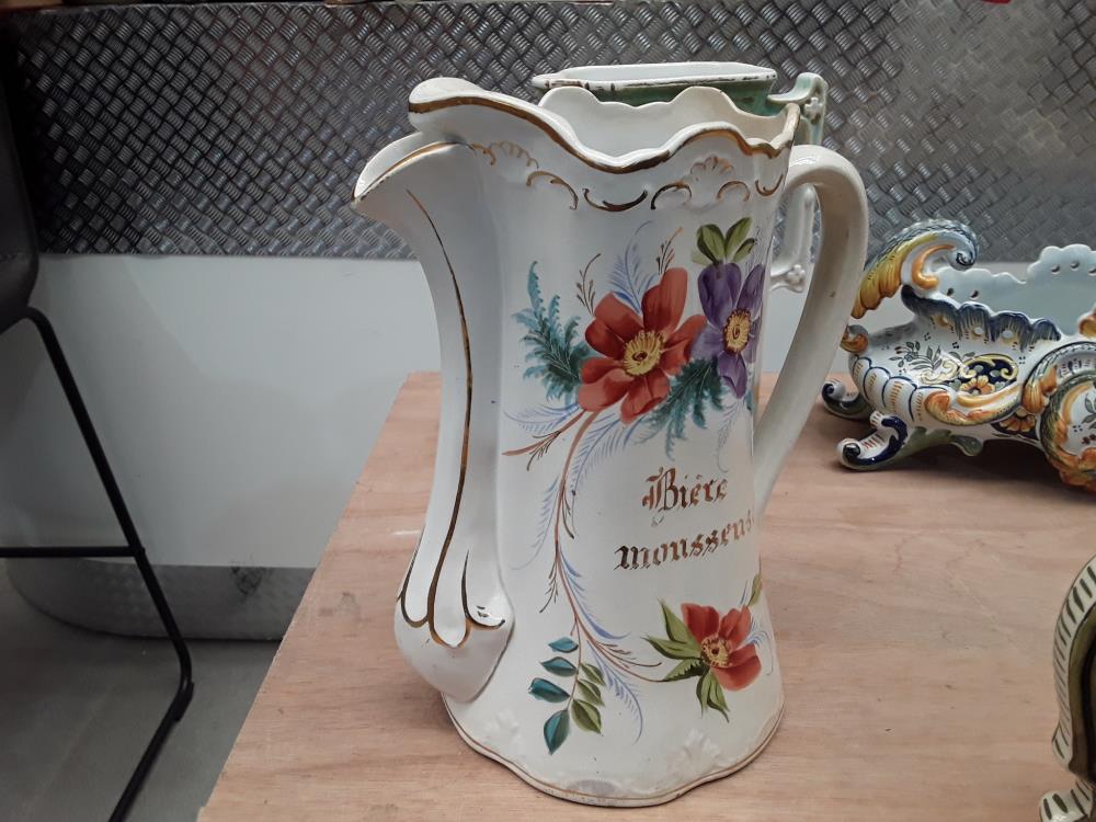 PICHET À EAU EN FAIENCE DECO ROMANTIQUE FIN 19EME 
