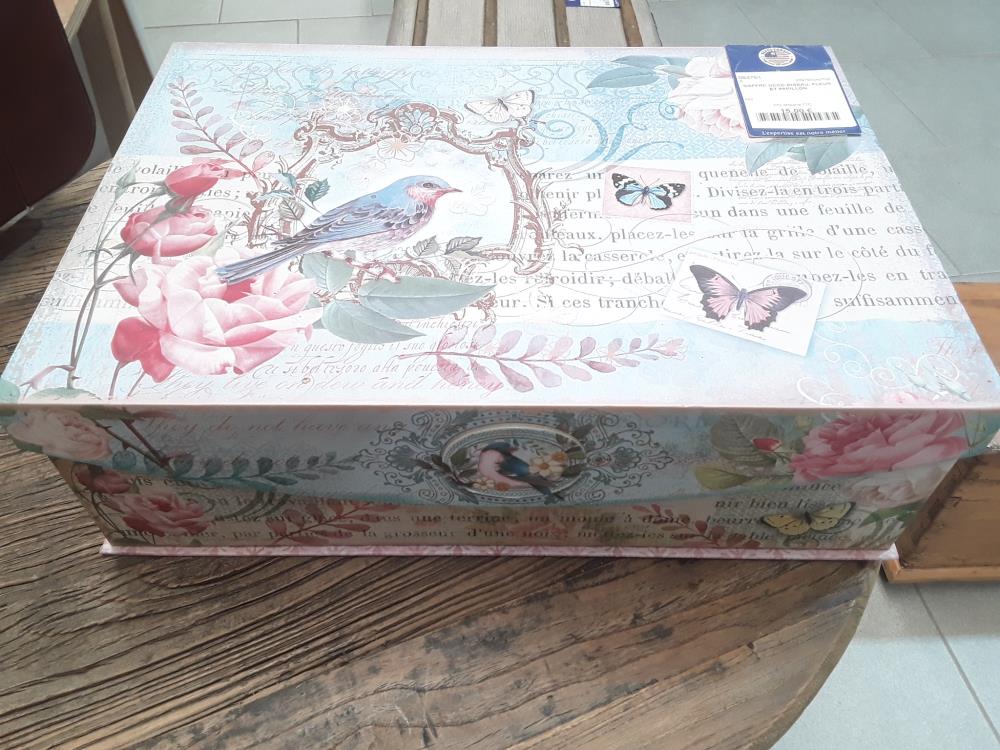 COFFRE DÉCO OISEAU, FLEUR ET PAPILLON 