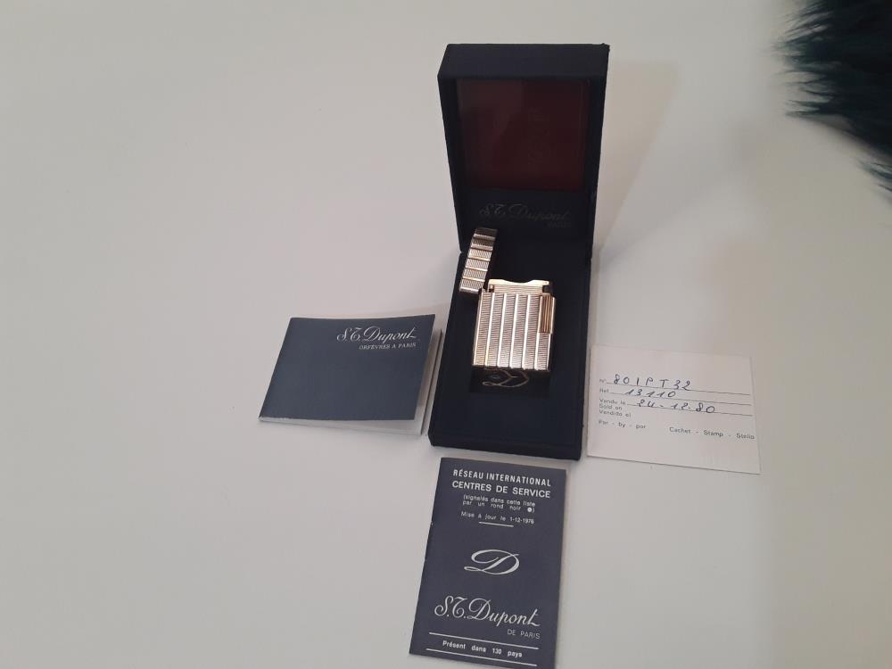 BRIQUET DUPONT L1 PLAQUÉ OR 18 CARATS BOITE LIVRET CARTE