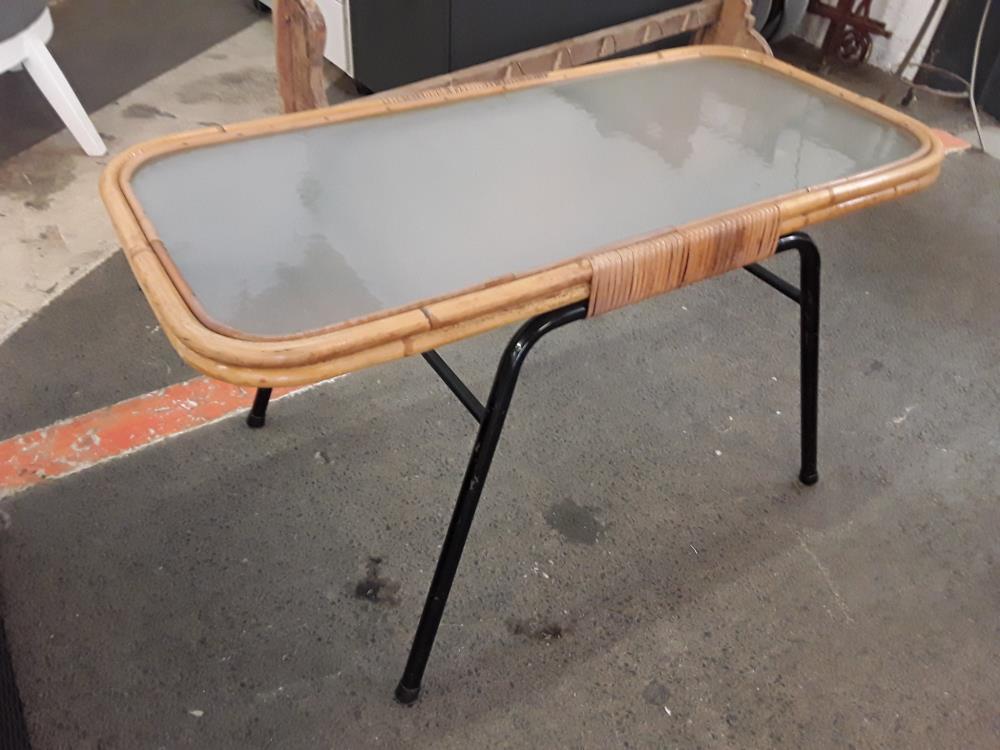 TABLE ANNEE 50 BAMBOU VERRE MARTELÉ 