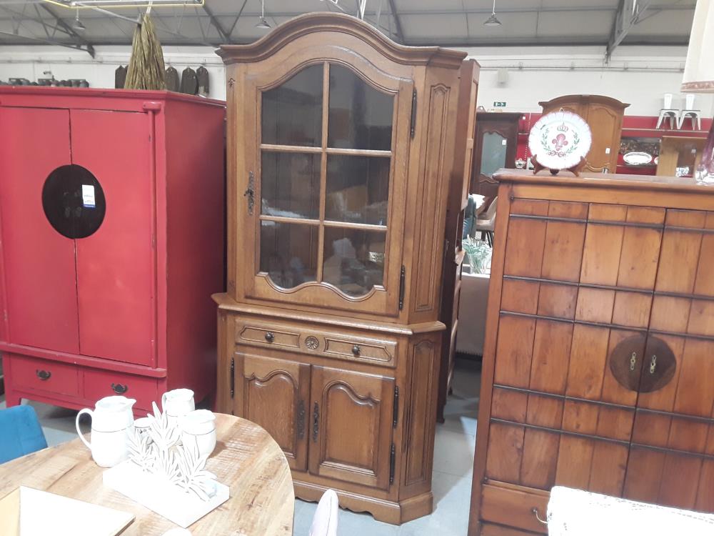 MEUBLE DE COIN DOUBLE CORPS EN CHENE ENCOIGNURE 