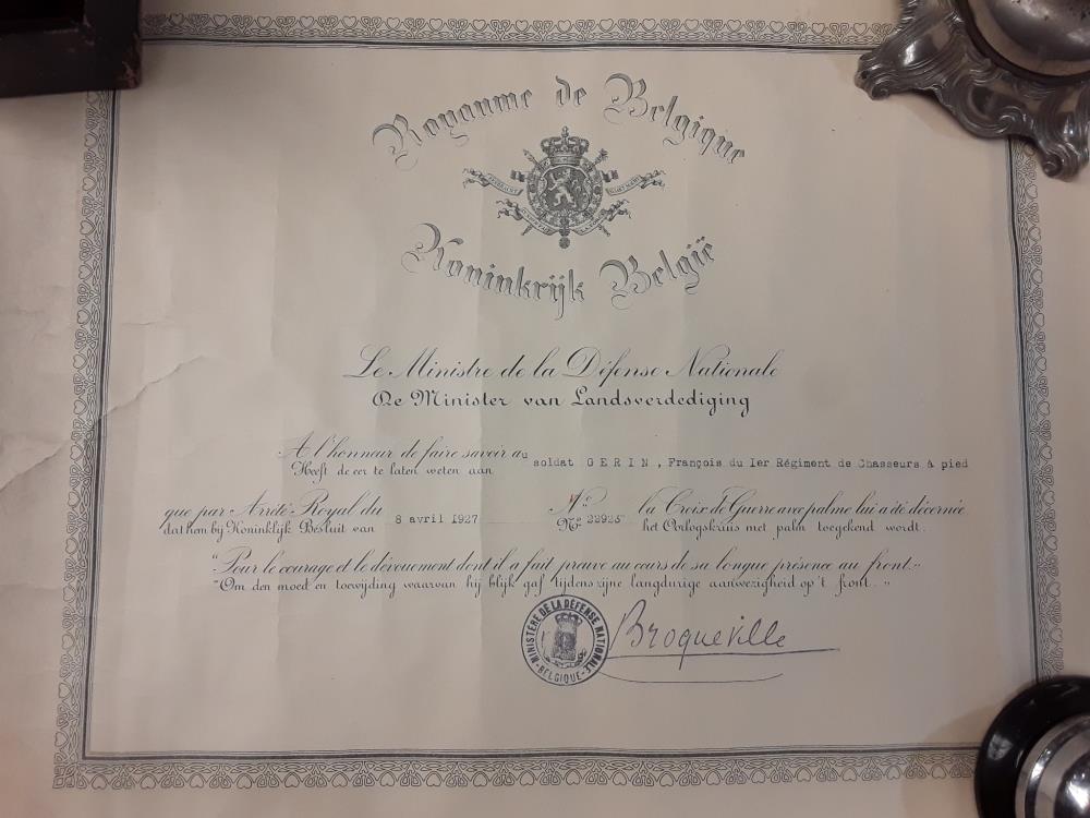 BREVET MILITAIRE 1ER RGT DE CHAUSSEURS À PIEDS DATE 1927