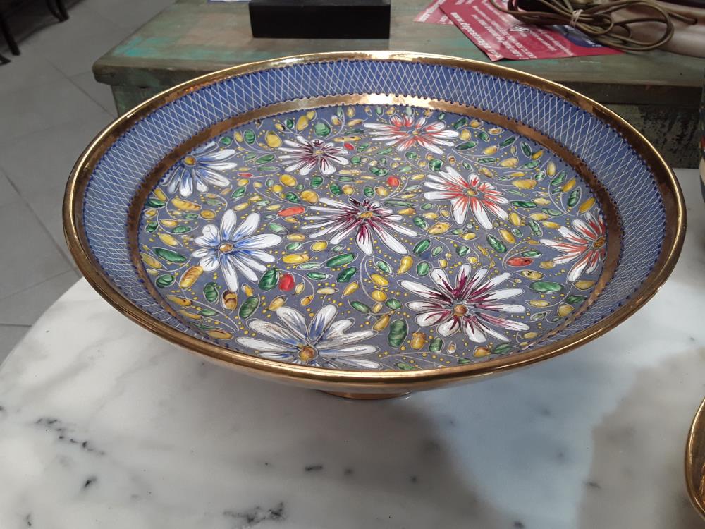 FRUITIER H BECQUET QUAREGNON DECOR FLEURI FAIENCE ÉMAILLÉE 1956