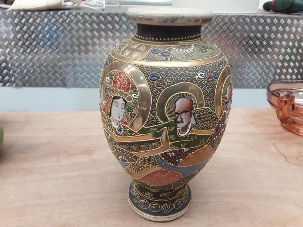 SATSUMA VASE GM JAPONAIS FIN 19EME FAIENCE ÉMAILLÉE 